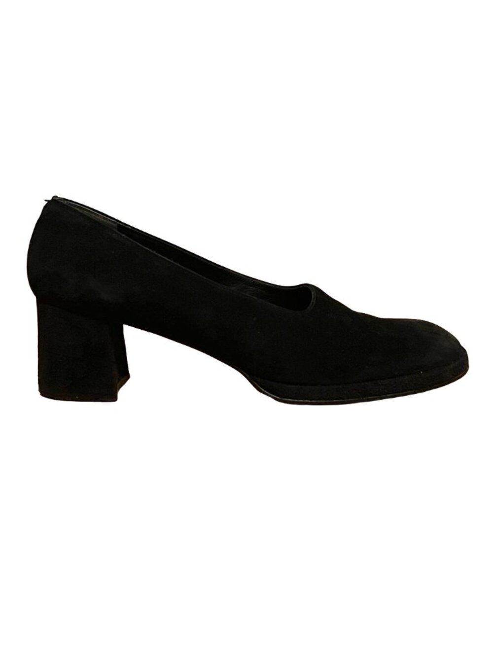 VINTAGE 1997 YOHJI YAMAMOTO NOIR BLACK SUEDE PUMPS MID BLOCK HEELS